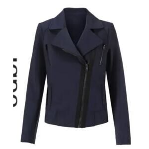 Cabi Chance Navy Blue Asymmetrical Zip Moto Jacket Women's Small Capsule Edgy